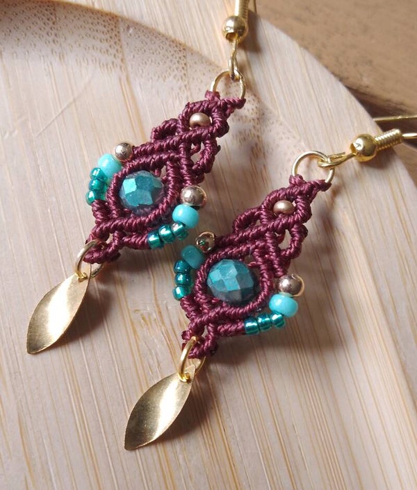 Boucles d'oreilles acajou et turquoise
