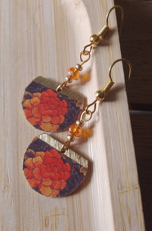 Boucles d'oreilles fleurs rouge et orange