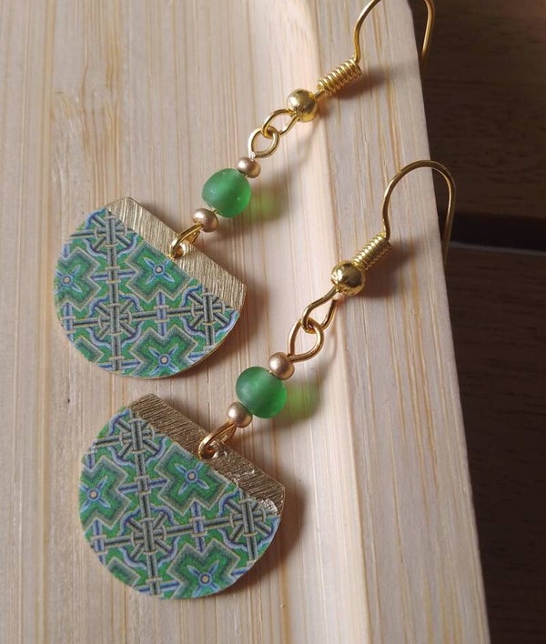 Boucles d'oreilles ethniques vert foncé