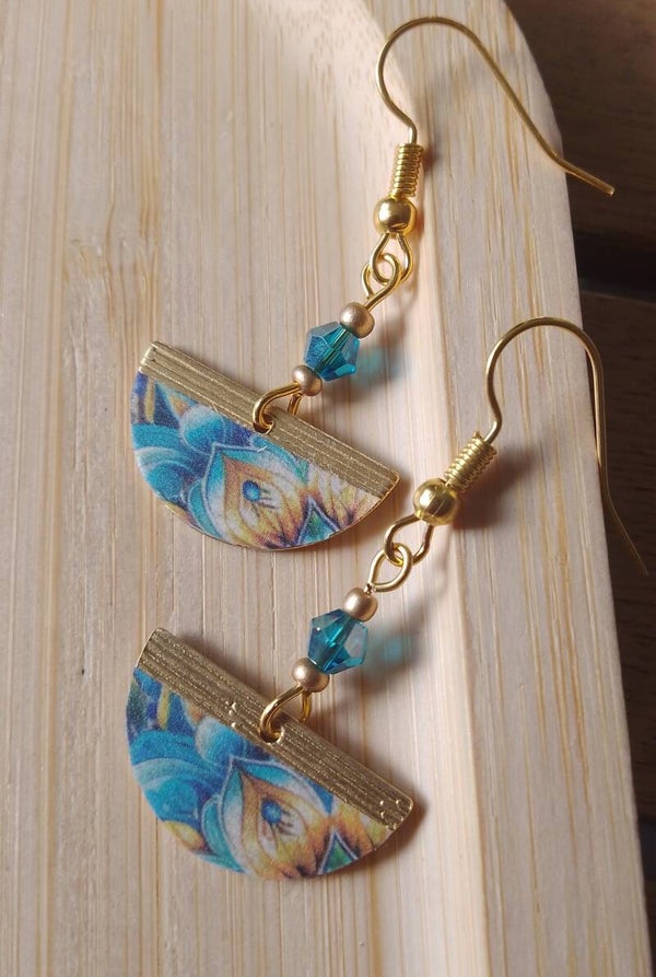 Boucles d'oreilles mandala bleu et orangé