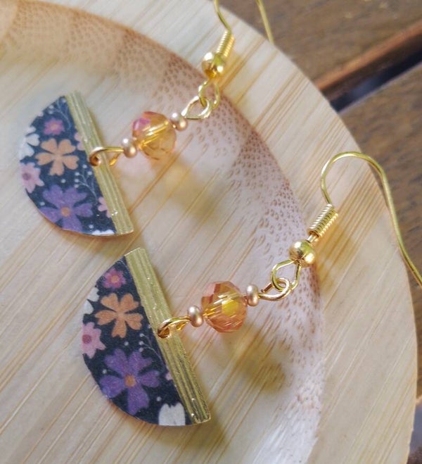 Boucles d'oreilles fleuries noir et multicolore