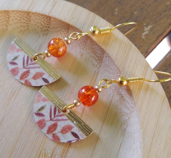Boucles d'oreilles feuillages orangés