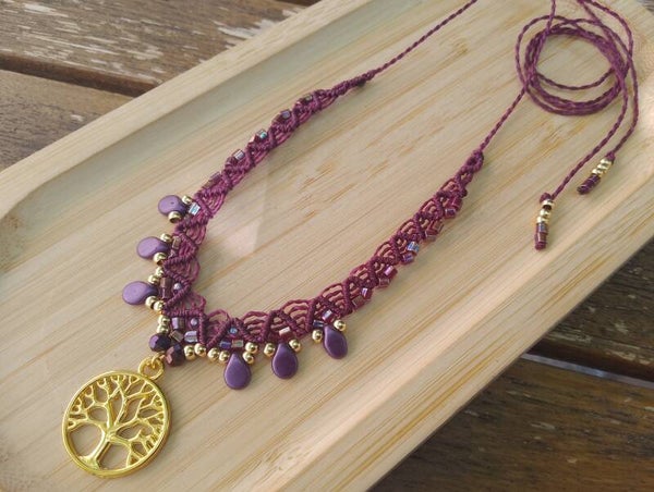Collier fin arbre prune