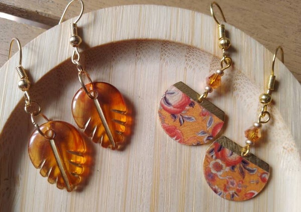 Duo de boucles d'oreilles ambre et papaye