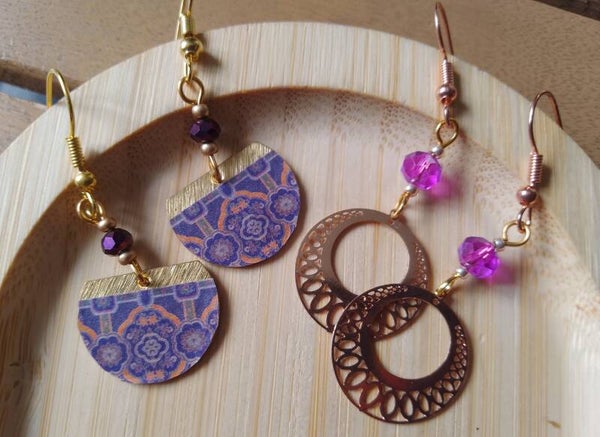 Duo de boucles d'oreilles violet et mauve