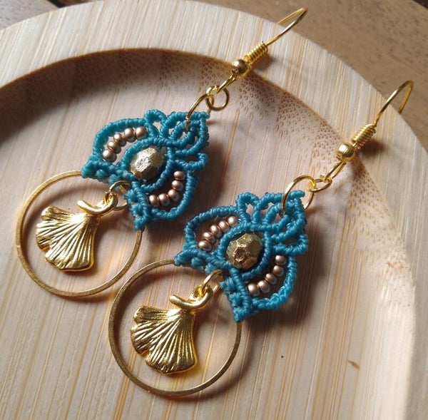 Boucles d'oreilles gingko turquoise
