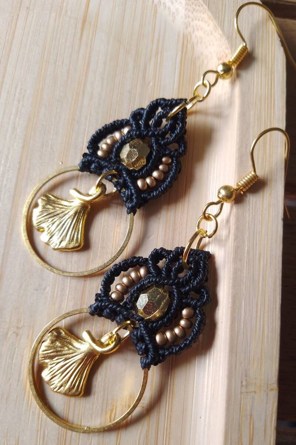 Boucles d'oreilles gingko noires