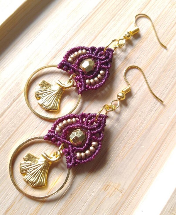 Boucles d'oreilles gingko prunes