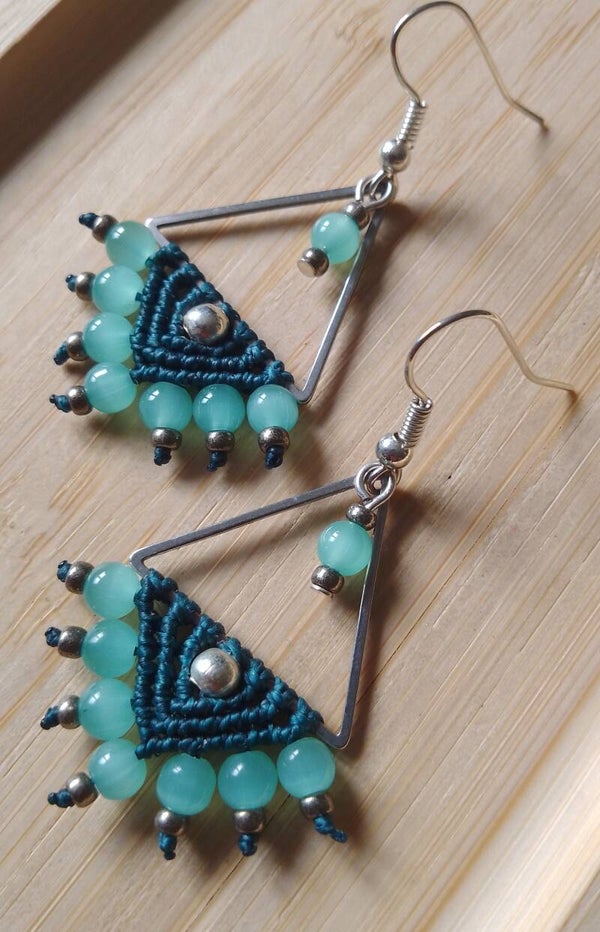 Boucles d'oreilles triangle vert canard et vert d'eau