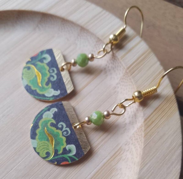 Boucles d'oreilles ethniques noir et vert