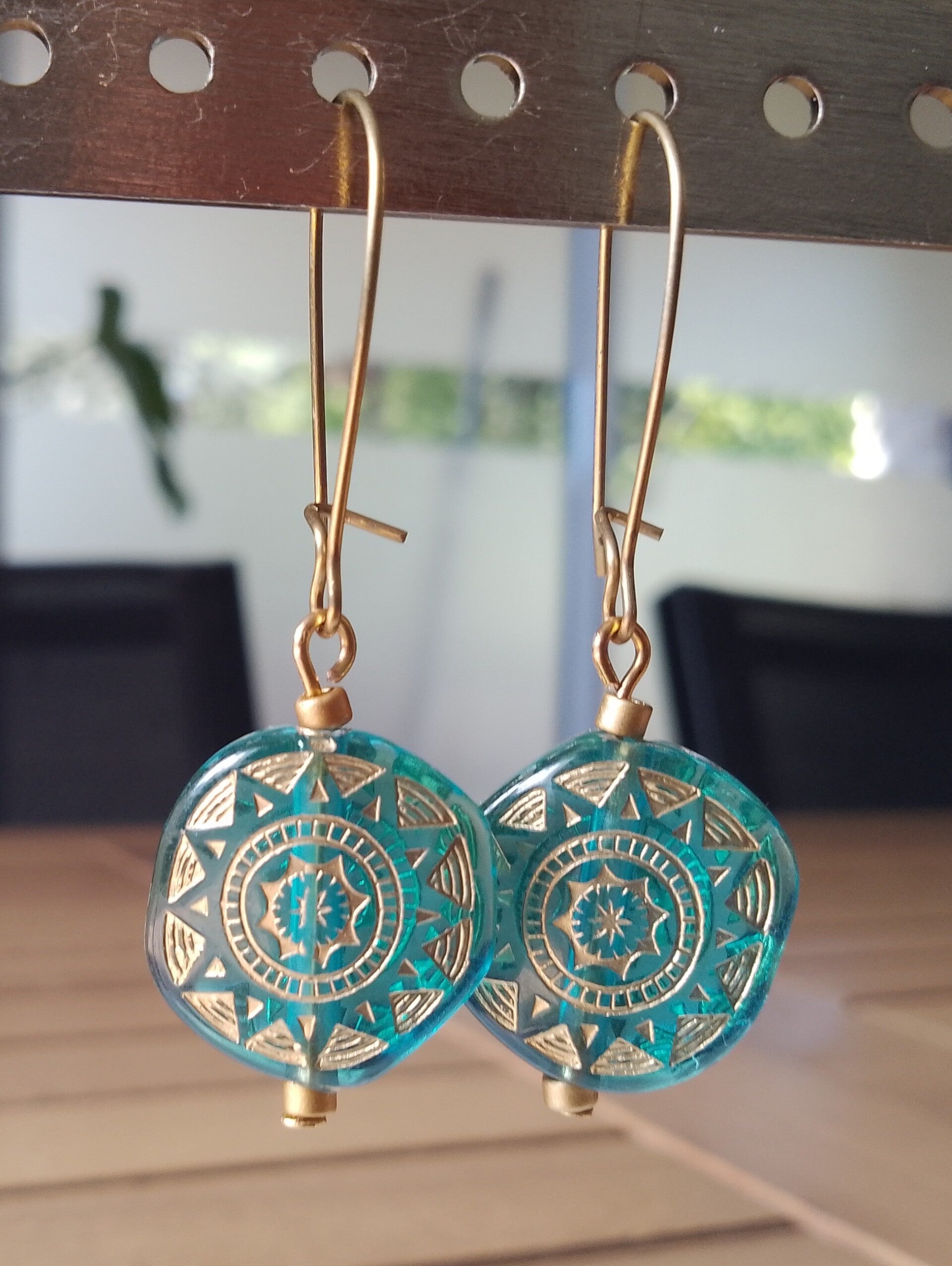 Boucles d'oreilles rondes turquoise et doré