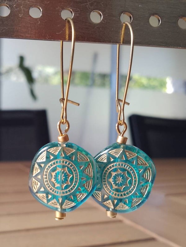 Boucles d'oreilles rondes turquoise et doré