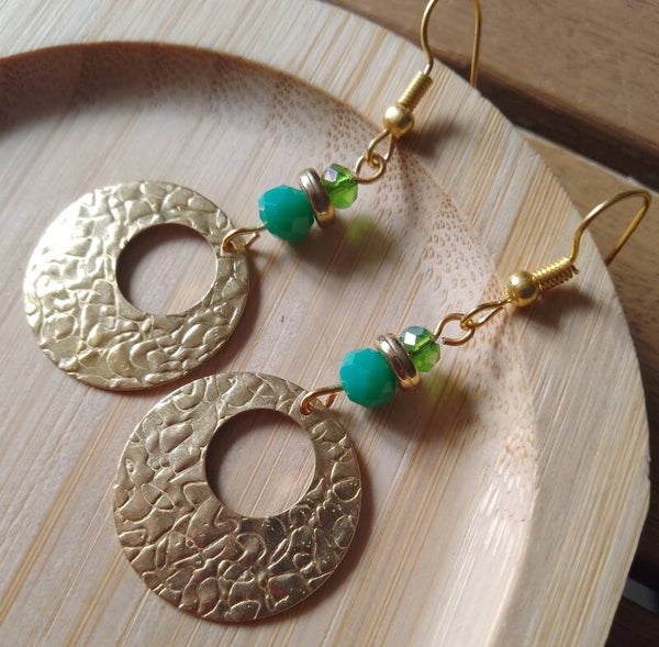 Boucles d'oreilles créoles vert et doré