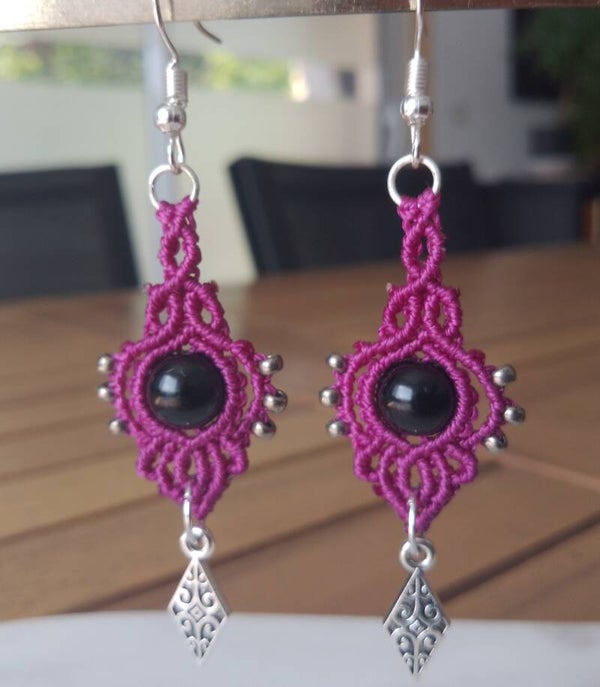 Boucles d'oreilles rose fuchsia et argenté