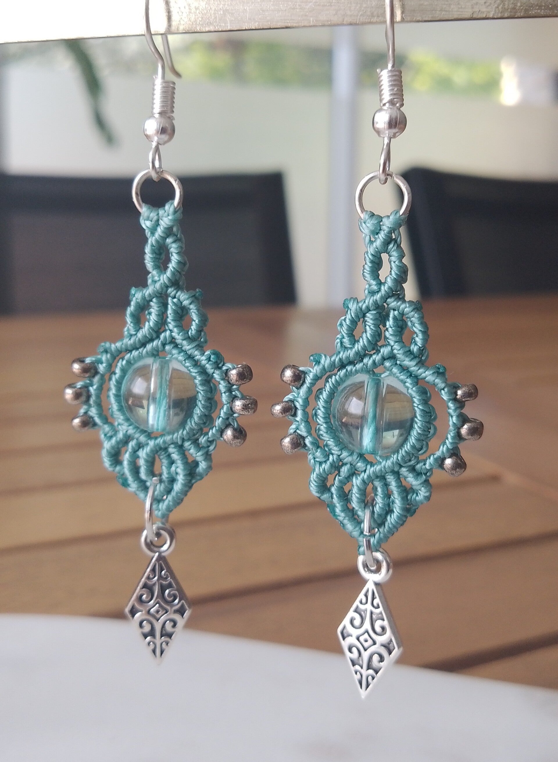 Boucles d'oreilles bleu azur et argenté