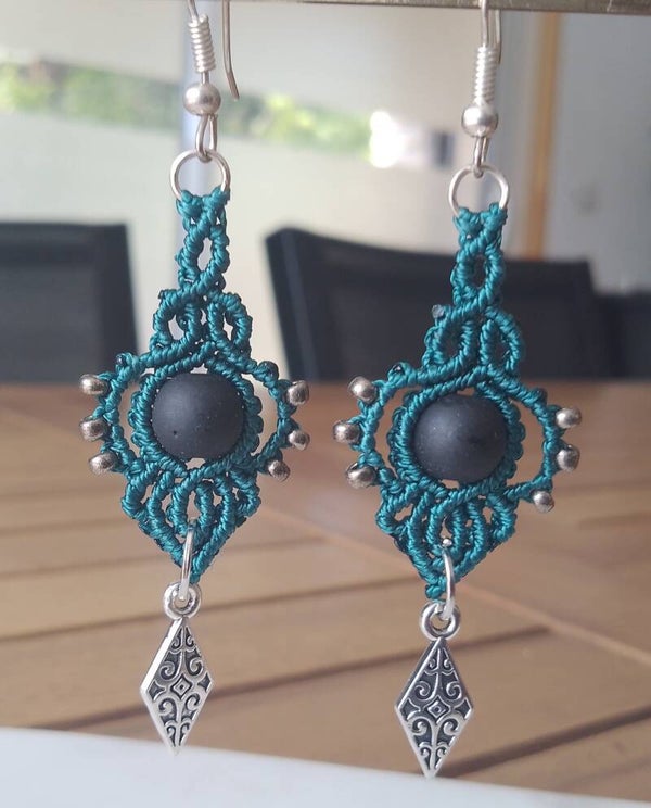 Boucles d'oreilles vert canard et argenté