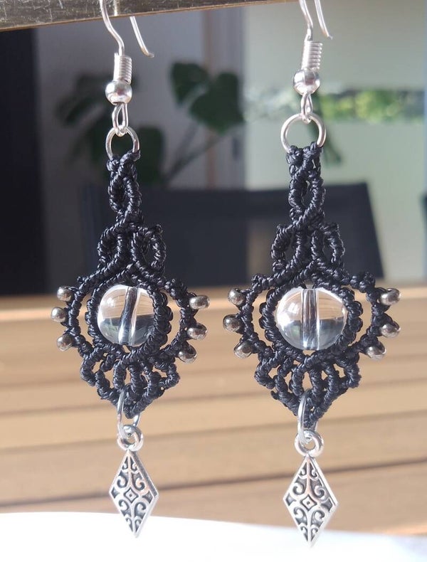 Boucles d'oreilles noir et argenté