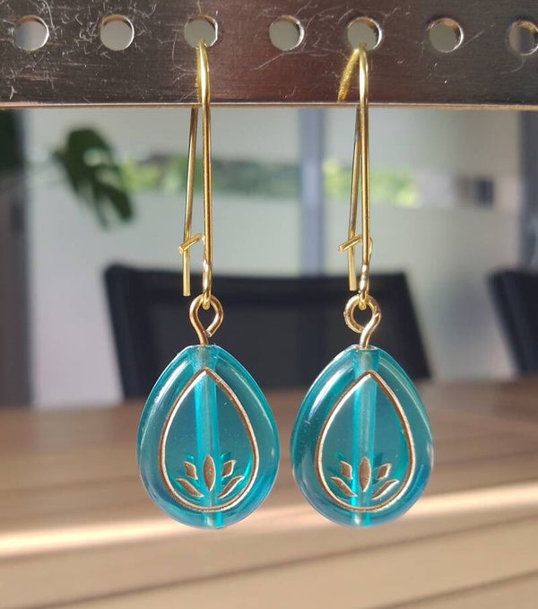 Boucles d'oreilles gouttes lotus turquoise