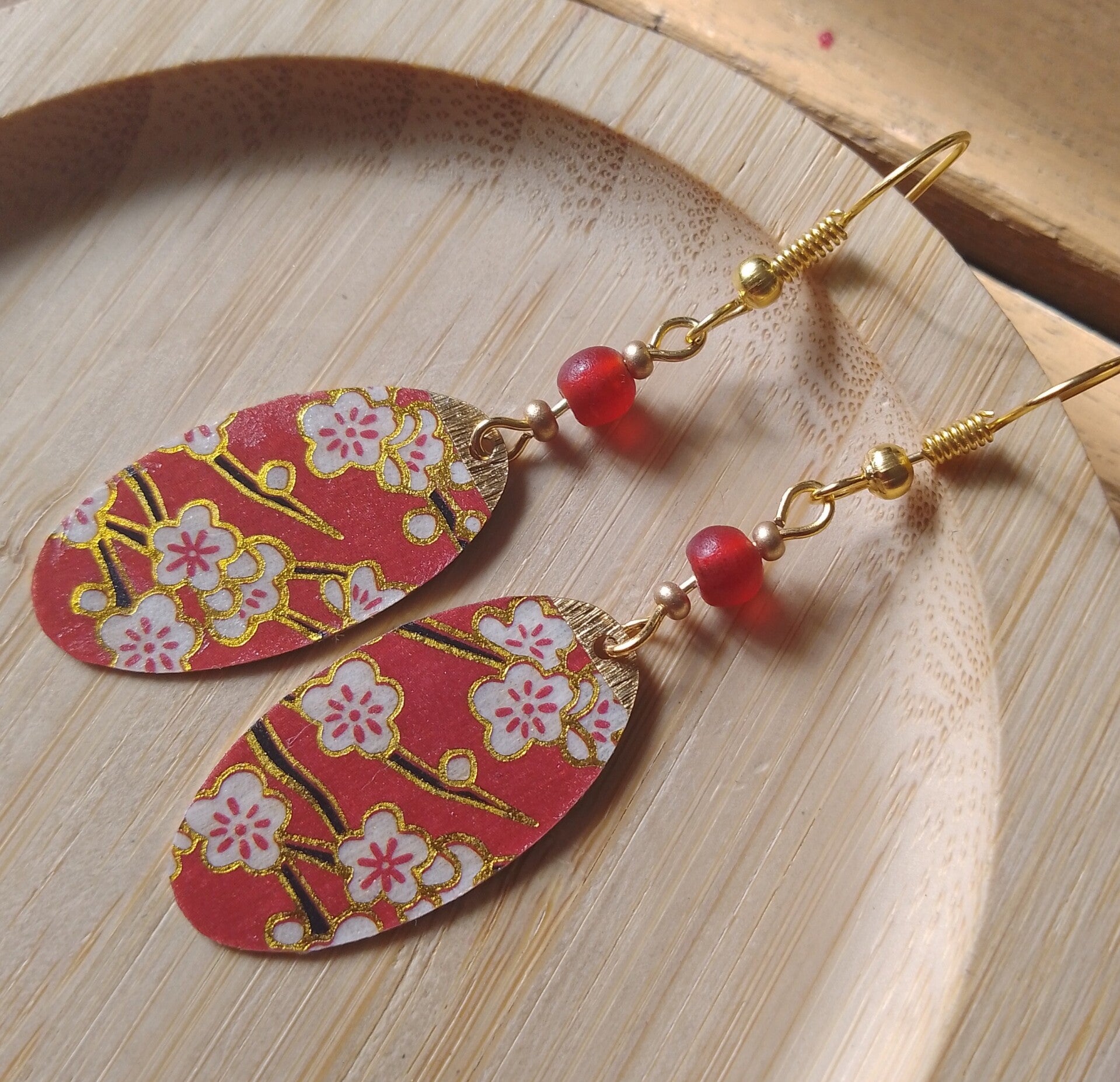 Boucles d'oreilles fleurs de cerisier ovales