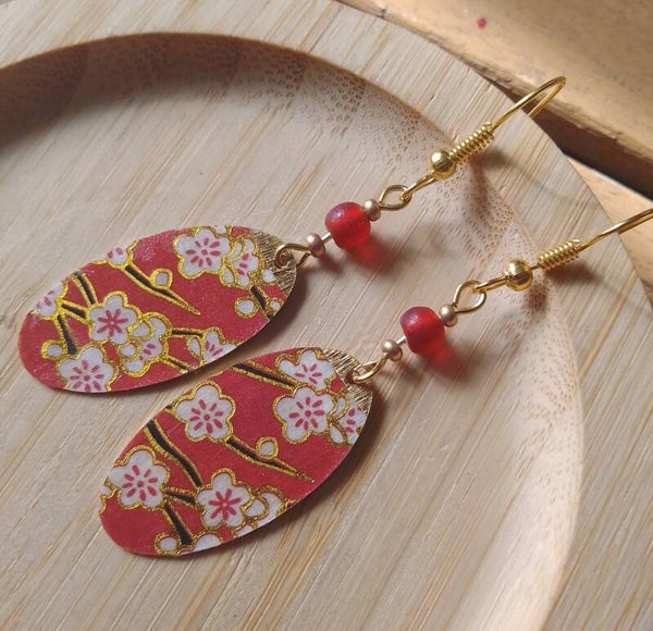 Boucles d'oreilles fleurs de cerisier ovales