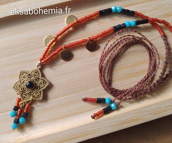 Collier ethnique mandala citrouille