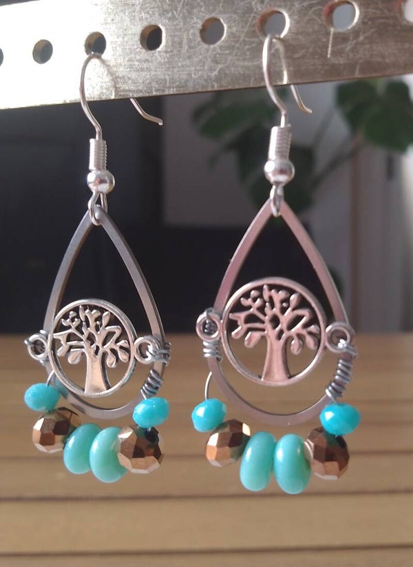 Boucles d'oreilles arbres turquoise et bronze