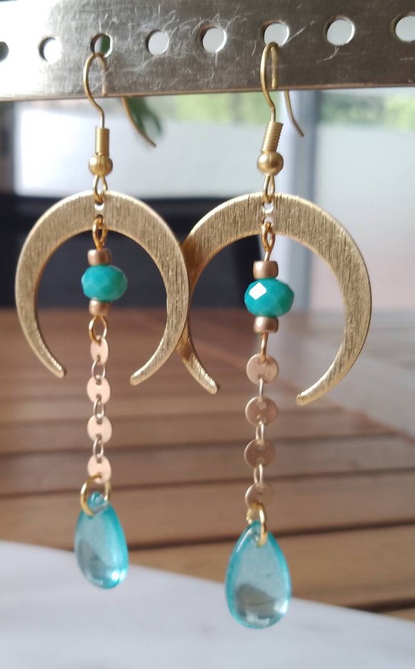 Boucles d'oreilles lunes bleues