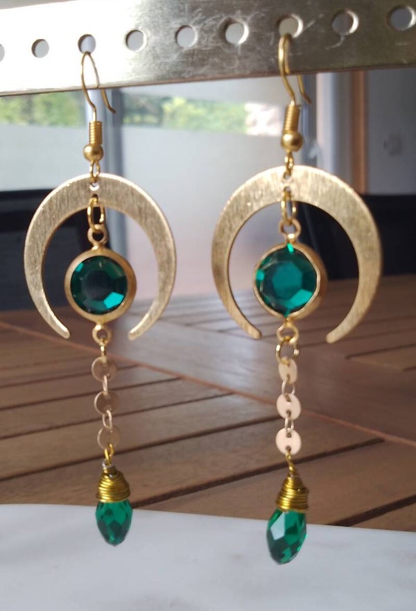 Boucles d'oreilles lunes vertes
