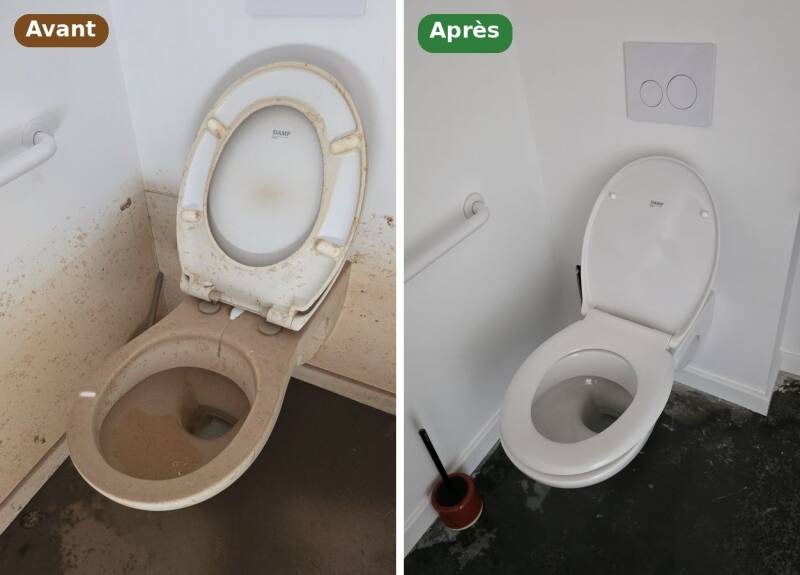 Sanitaires après inondation : WC et faïence nettoyés et désinfectés