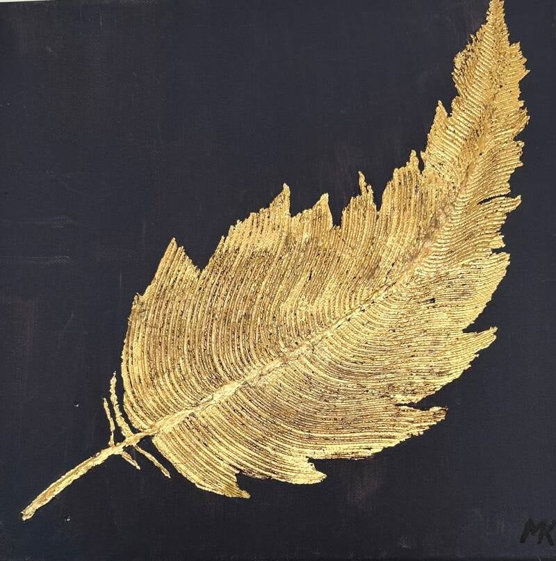 Goldene Feder, Acryl, 30x30 cm, PK C