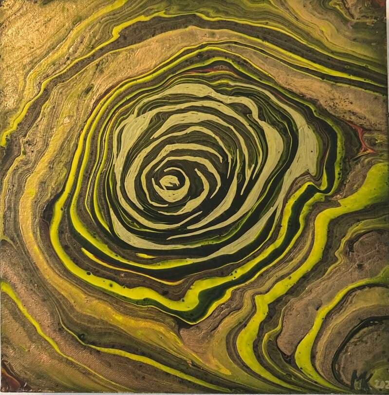 Goldenes Labyrinth, Acryl-Pouring, 30x30 cm, PK B