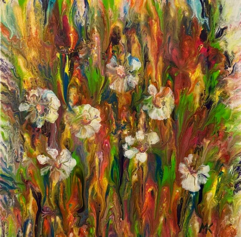 Blütenvielfalt, Acryl-Pouring, 30x30 cm, PK B