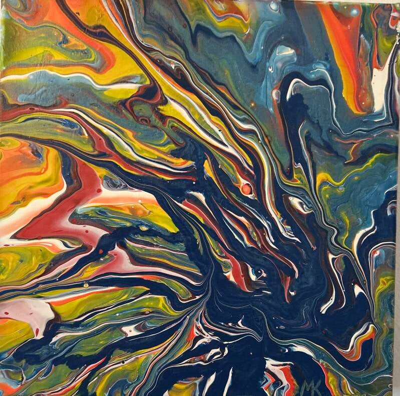 Krake, Acryl-Pouring, 30x30 cm, PK A