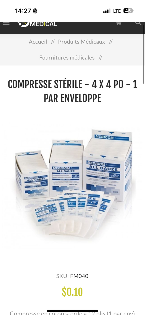 COMPRESSE STÉRILE 4 X 4