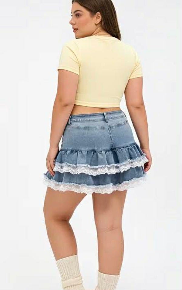 Denimskjørt med innebygd shorts