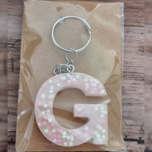 Sleutelhanger letter G, naam toevoegen mogelijk