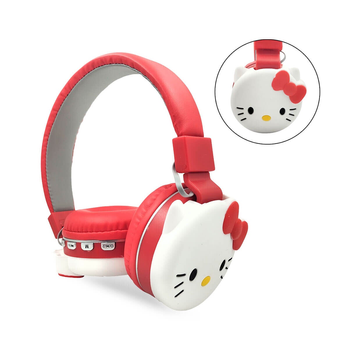 AUDÍFONOS BLUETOOTH DE DIADEMA HELLO KITTY COLOR ROSA Y ROJO