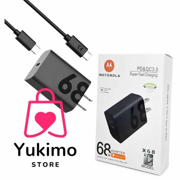 Cargador Motorola X68 Completo Tipo C a Tipo C con Cable y Adaptador de Corriente