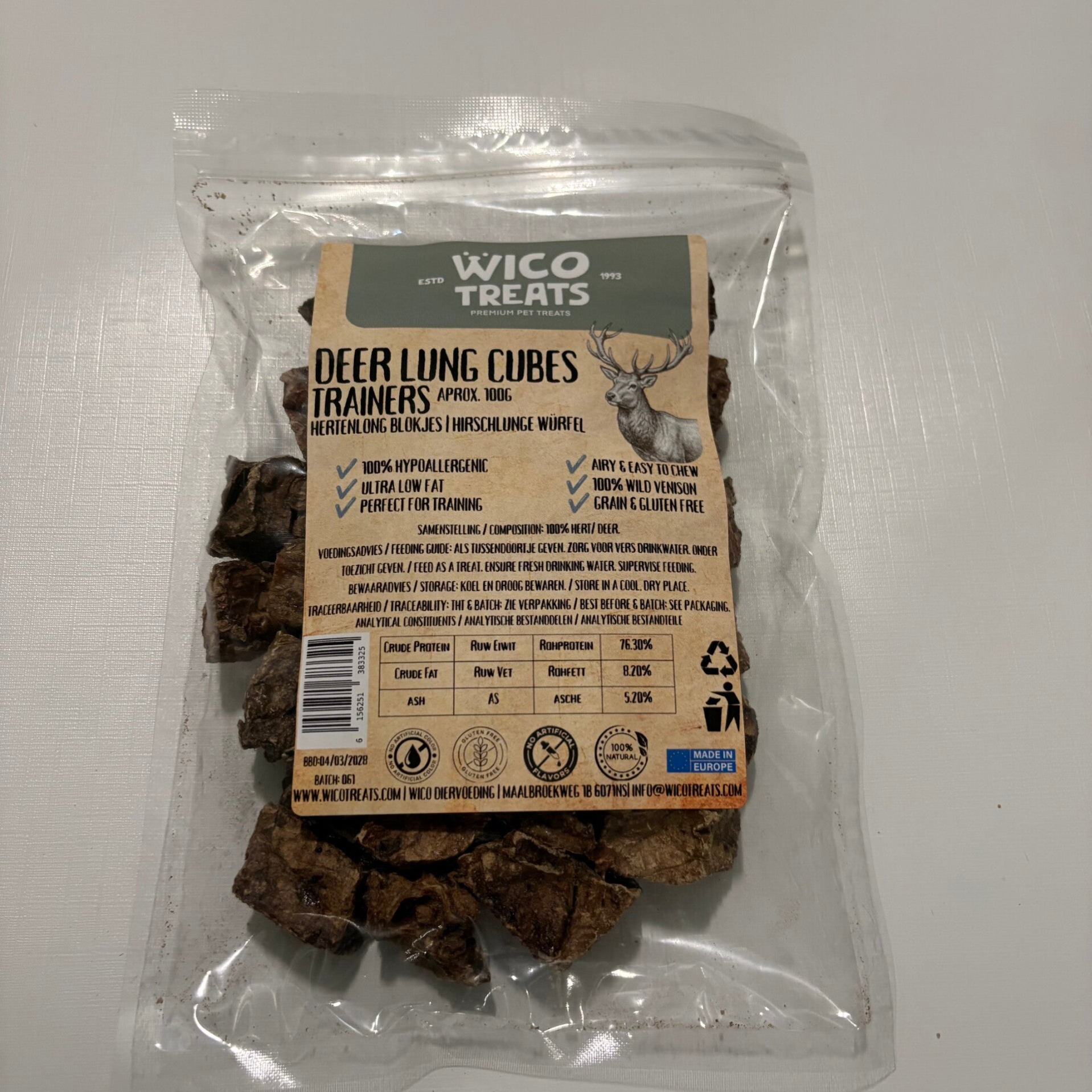 Hertenlong Grotere Stukken (100g) – Wild Trainingssnack