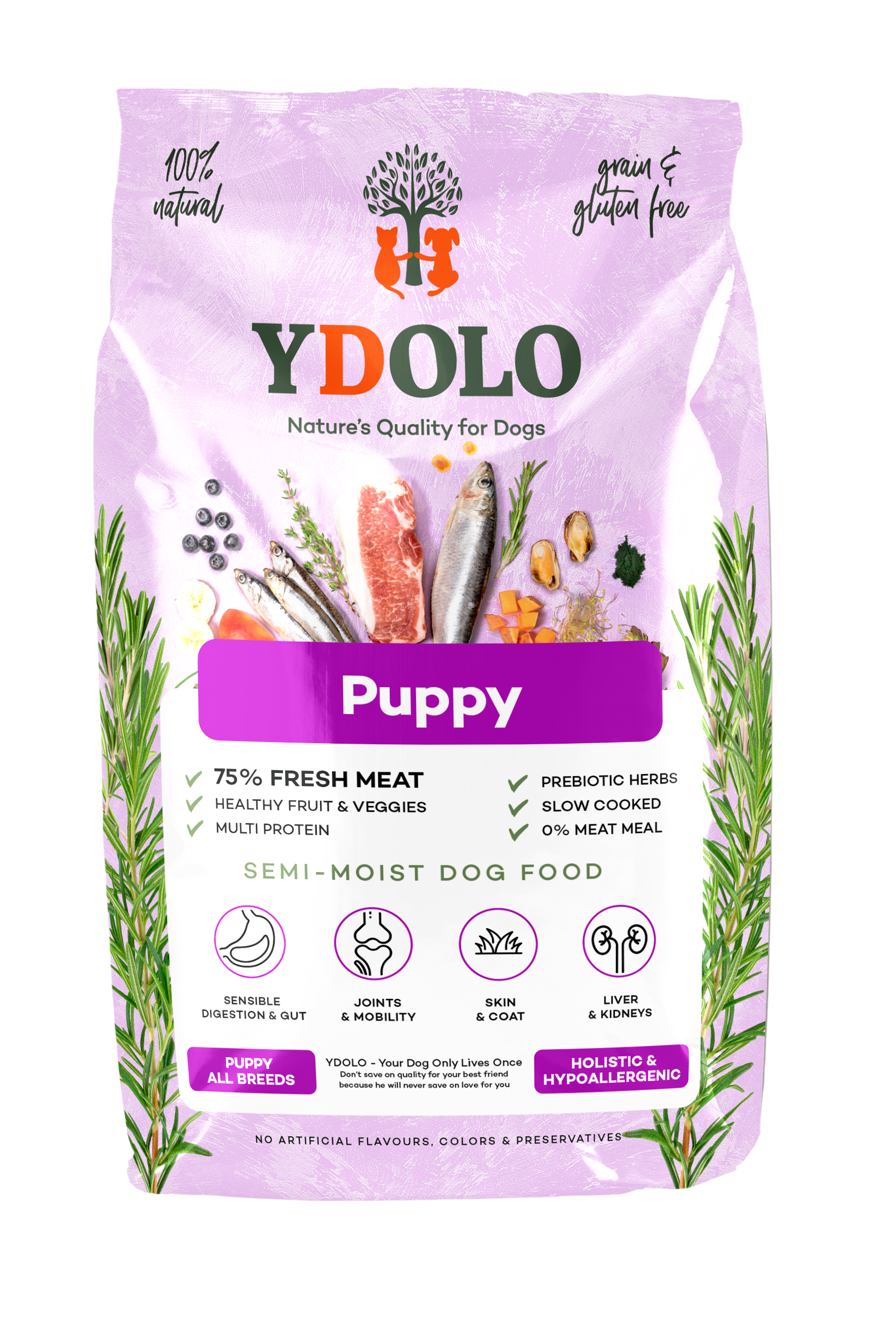YDOLO Healthy & Pure Puppy - Semi-Moist Hondenvoer - Graanvrij - 2,5 kg