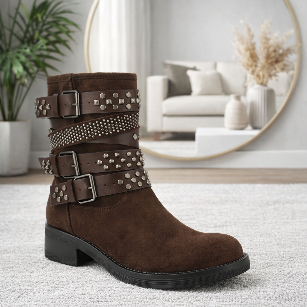 Raven Stud Buckle Boot – Brown