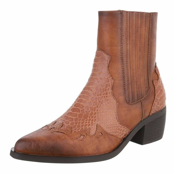 Cognac Croco Western Enkellaars