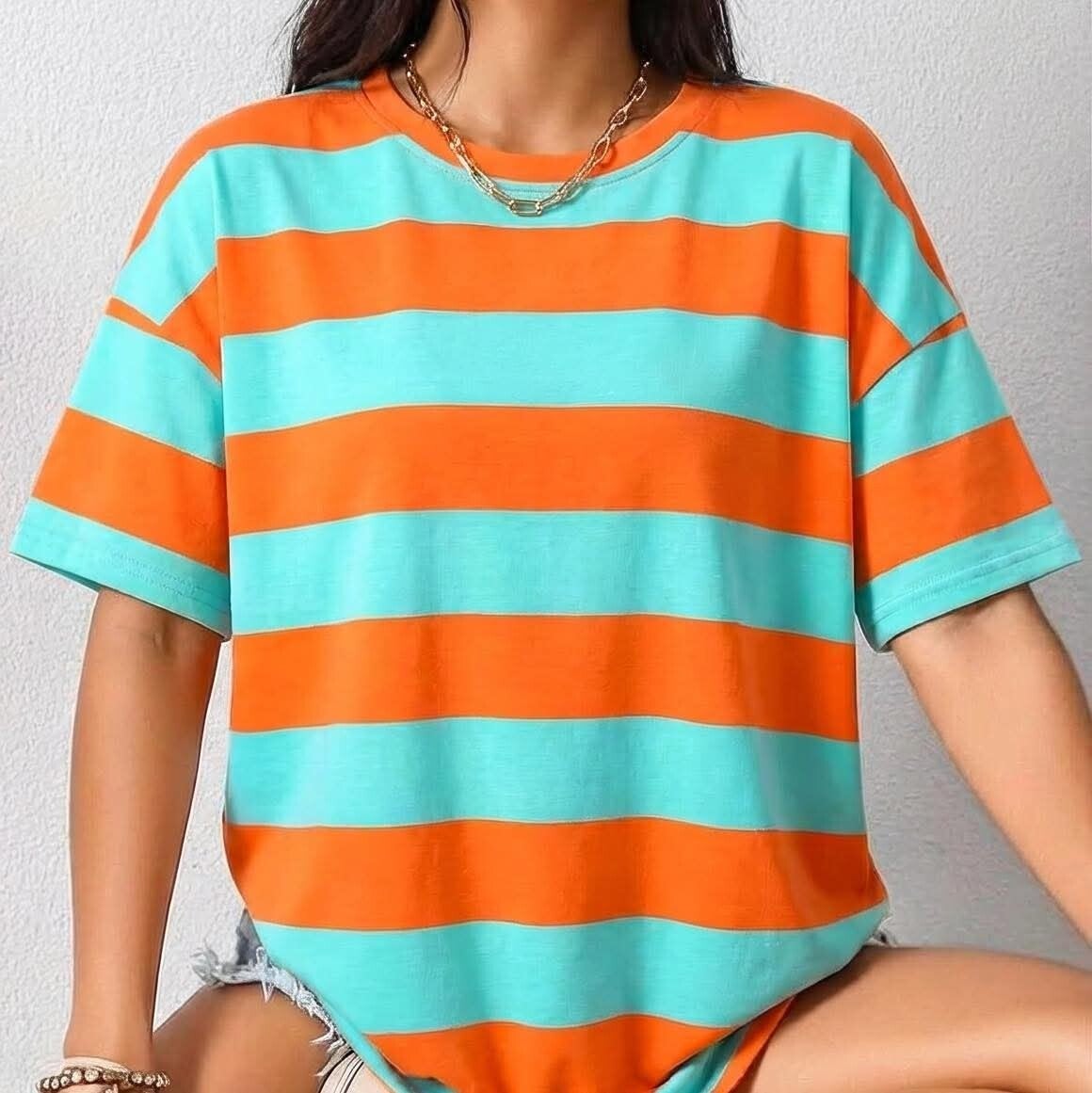 Gestreepte Oversized Top oranje