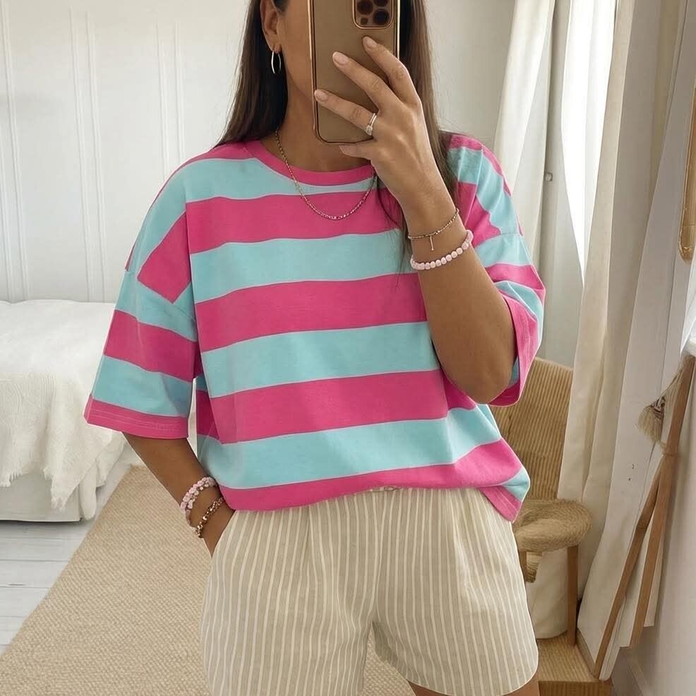 Gestreepte Oversized Top turquoise