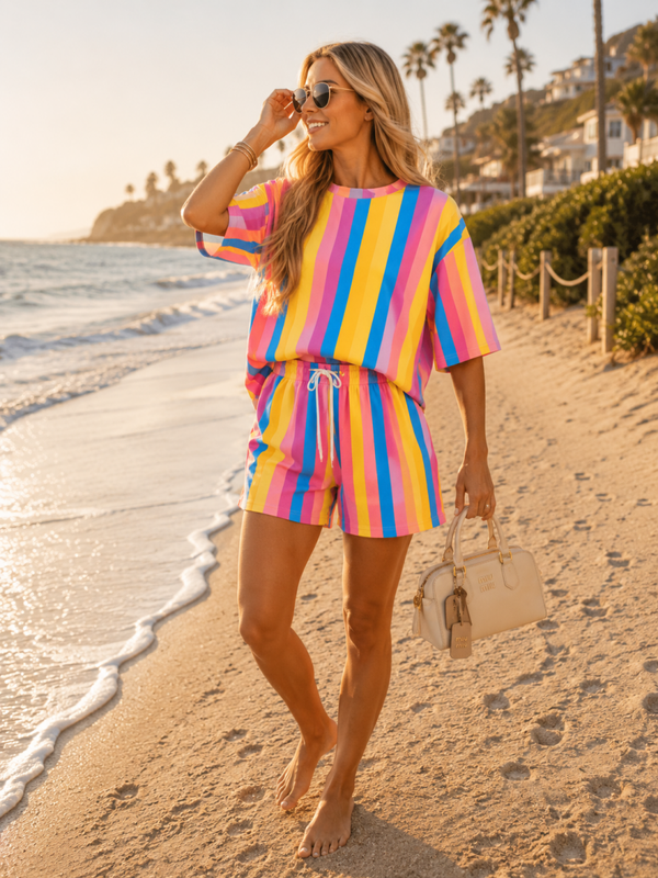 Sunset Stripe Lounge Set koningsblauw