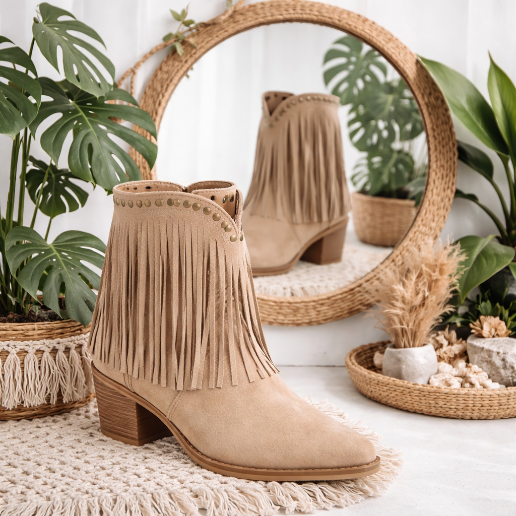Khaki Fringe Western Boot