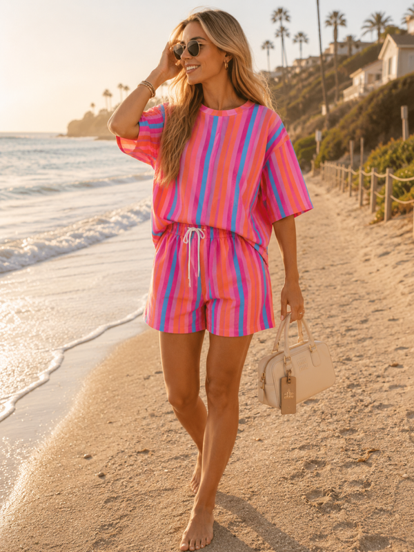 Sunset Stripe Lounge Set turquoise