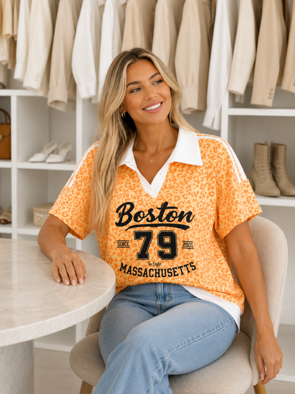 Boston 79 Luipaard T-shirt oranje