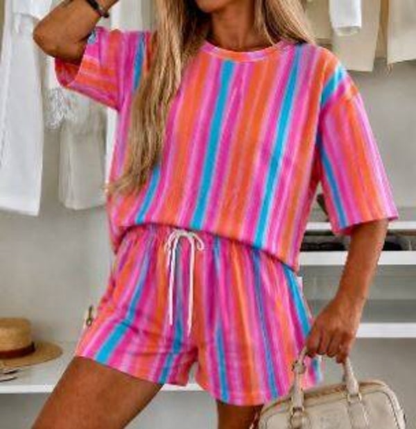 Sunset Stripe Lounge Set turquoise