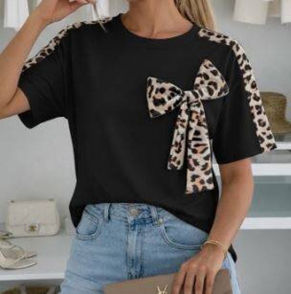 Leopard Bow Tee – Black